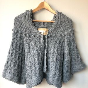 Kaisely Gray Hooded Cable Knit Capelet Sweater.